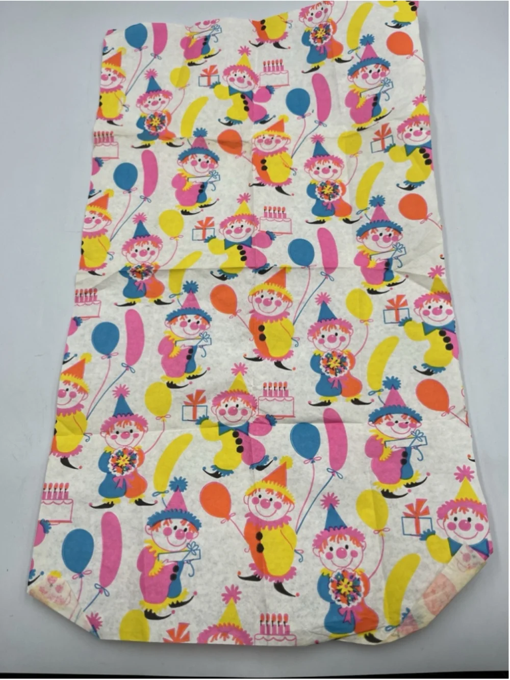 Vintage Tissue Paper 1960s Clowns Birthday 1 Sheet SEE ALL BRIGHT PRINT